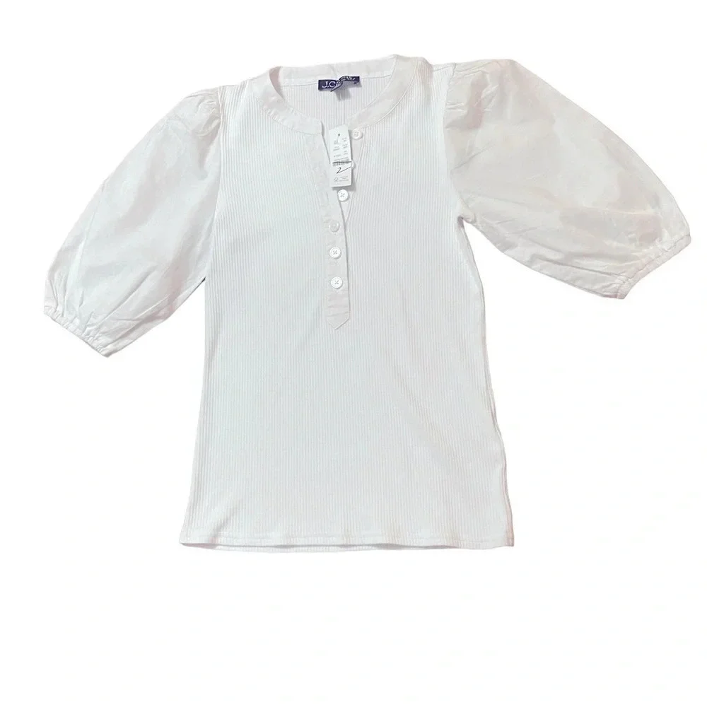 J. Crew Vintage rib puff-sleeve henley top, NWT, Size XXS